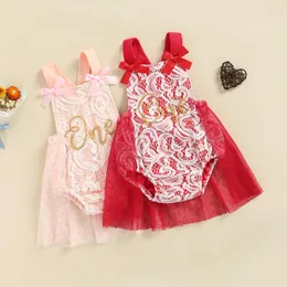 Rompers FOCUSNORM 0-18M Summer Baby Girls Cute 1st Birthday Dress Clothes 2 Colors Mesh Lace One Letter Printed Jumpsuits