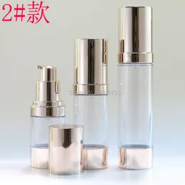 15ml 30ml 50ml Gold Airless Bottle Travel Vasi cosmetici Emulsione di plastica Bottiglie riutilizzabili 100 pz / lotto