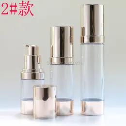 15ml 30ml 50ml Gold Airless Garrafa de Viagem Cosmética Frascos Plásticos Emulsão de Emulsão Recarregável 100 pçs / lote