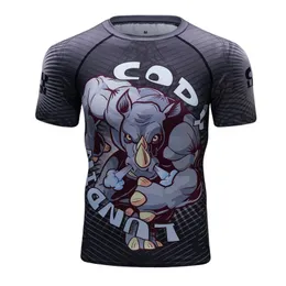 T-shirty męskie niestandardowe wysokiej jakości sublimacja sublimacja z krótkim rękawem Rashguard Spandex Men BJJ MMA Rash Guardmen's