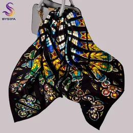 Bysifa Deluxe 100% Seidenschal Bedruckt Damen Erstklassige Marke Schwarze Schals Hijabs New Notre-Dame Paris Design Kopftuch J220713
