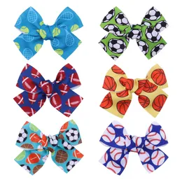 Hair Clips Accessories Girls Barrettes Basketball Football Baseball Tennis Print Bow Hairclips Hairpin