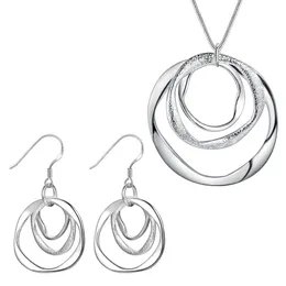 925 Silber kreative Kreis Halsketten Ohrringe für Frauen Mode Original Designer Schmuck Sets Party Hochzeit Geschenke