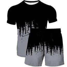 Men's Tracksuits 3D Digital Print Two-piece Short-sleeved Shorts Abstract Painted T-shirt Set Men's And Women's Leisure TrendMen's