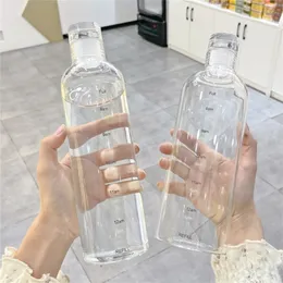 500750ml Large Capacity Glass Bottle With Time Marker Cover For Water Drinks Transparent Milk Juice Simple Cup Birthday Gift 220531