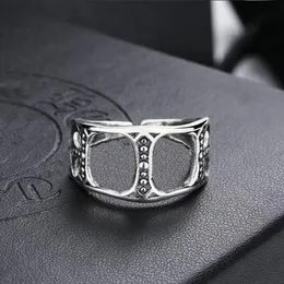 2022 Роскошное дизайнерское кольцо S925 стерлинговое серебро винтаж с открытыми классами Крест Eternal Hua Высококачественные кольца для мужских отверстий Регулируемый панк модный подарок хороший хороший хороший