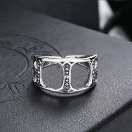 2022 Lüks Tasarımcı Yüzük S925 STERLING Gümüş Vintage Openwork Cross Ebedi Hua Yüksek Kaliteli Yüzükler Erkekler için Ayarlanabilir Punk moda hediye iyi güzel