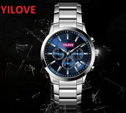 Mens Full Functional Quartz 시계 43mm 세라믹 베젤 풀 스테인레스 스틸 블루 블랙 흰색 reloj de Lujo Sapphire 방수 시계