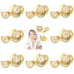 Gold 26 Initial Letter Luxury Baby Pacifier with Chain Clip Newborn BPA Free Bling Dummy Soother Chupete 0-18 Months