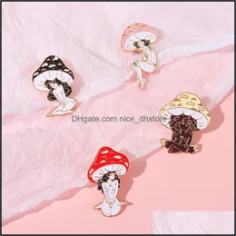 Pinsbraz￩us j￳ias cogumelo lady esmalte pinos personalizados garotas e broches de planta Crach￡s de lapela Cartoon Nature Art Gift for Frie Dhoof
