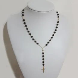 SJTO-55 Fashion Christian Cross Pendant Necklace Rosary Belief Black Beads Beaded Chain Jewelry Accessories Ladies Gift Chokers