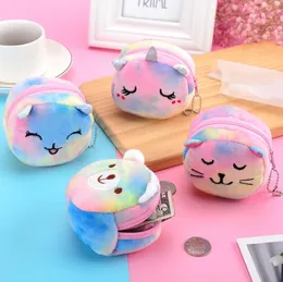 Party Favor Cute Cartoon Plush Backpacks Unicorn Coin Purse Cat Fur Circle Wallet Girl Clutch Embroidered Bag Key Earphone Organizer Bags SN4736