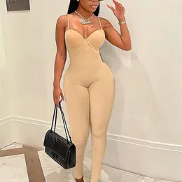 Simenual Low Cut Strap Sporty Loungewear Jumpsuits Solid Workout Tight Summer Bodycon Rompers Womens Jumpsuit Fashion W220427