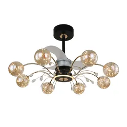 Modo Glass Takfläktar med LED -strängar Ljus 6 8 10 glödlampor Crystal Chandelier Fan för vardagsrum sovrum 110v 220v