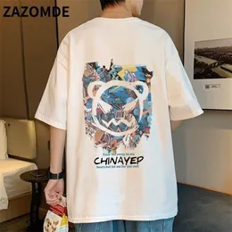 ZAZOMDEファッション特大のTシャツベアプリントメンズTshirtサマーヒップホップルーズティーハイストリートトップ半袖綿服220527