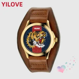 Fashion Famous Brand Watch Men Bee Snake Tiger Pattern Nylon Fabric Dial Leather Belt Sports Classic Quartz Movement Clock Waterproof Business Wristwatch