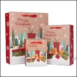 Gift Wrap Event Party Supplies Festive Home Garden Christmas Bag White Cardboard Handhållna papperspåsar Return Gift Packaging Red Exquisite