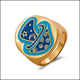 Band Rings Jewelry Ins Cute Mushroom Enamel Women Korean Crystal Charms Drip Oil Moon Star Chunky Candy Color Aesthetic Y2K Drop Delivery 20