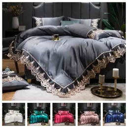 2020 Luxo 2 ou 3 4pcs Lace Redding Conjunto de edredon com zíper de lençolas zíper com zíper gêmea queen rei 7 padrões