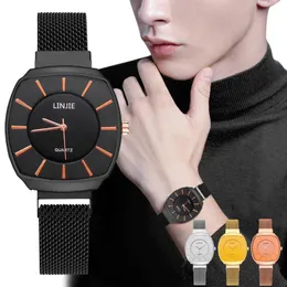 Bilek saatleri moda erkekler lüks saatler örgü mıknatıs tokası dikdörtgen kuvars gündelik bilezik rötuş feminino saat -wristwatches için izle