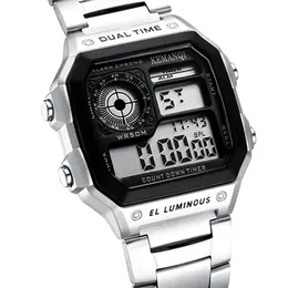 卸売ドロップ船メンズデジタル腕時計カップルを見る創造的な50メートル防水スポーツLEDディスプレイ番号の発光合金正方形の男性の時計