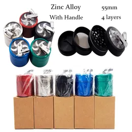 55mm Diameter With Handle 4 Layers Herb Grinders Smoking Accessories Zinc Alloy Material Grinder Tabacco Grinder For Hookahs Dab Oil Rigs Glass Water Bongs GR191