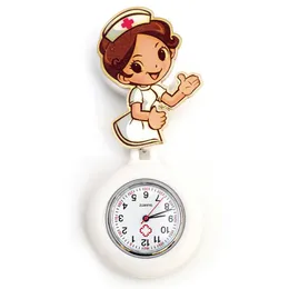 格納式看護師の時計かわいい漫画の花のフルーツパターンゼリー看護師の医師の懐中時計病院の医療バッジリールギフトクリップウォッチ