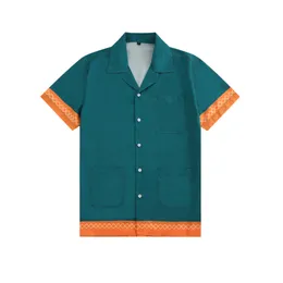 Letnia moda hawaje niebieska kieszeń drukuj koszule plażowe męska projektant jedwabna koszula do gry w kręgle koszule na co dzień mężczyźni lato z krótkim rękawem luźna sukienka koszula M-3XL