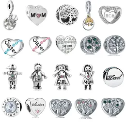 925 Silver Charm حبات Dangle Moq 1pc Mom Family Tree Dad Sister Boy Bead Bead Fit Pandora Charms Bracelet Diy Jewelry Association