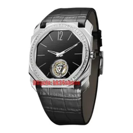 2 Styles High Quality Watches 102401 BGO40BPLBDTBXT Octo Finissimo Tourbillon Automatic Men's Watch Diamond Bezel Black Dial Leather Strap Gents Wristwatches