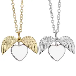 Sublimation necklace blanks Pendant heart Angel Wings Jewelry Blank Necklaces with chain silver gold for thermal heat transfer