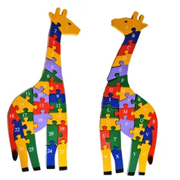 Double Sides Number Alphabet Child Intelligence Wooden Giraffe Puzzles Brain Animal Letter Toy