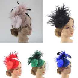 2022 NYA SUMMER BRIDAL Huvudbonader Mesh Feather Charmig baskerbröllopsfest Stage Show Elegant Mesh Top Hat Hairpin