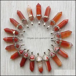 Konst och hantverk Fashion Red Stripe Agate Pillar Shape Point Chakra Charms h￤nge f￶r halsband￶rh￤ngen smycken g￶r Whol Sports2010 Dhint