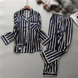 LizacmvPnel Moda Kobiety Pionowy Pasek Rayon Pajama Zestaw Luźne Wypoczynek Wiosna Piżamy 220421