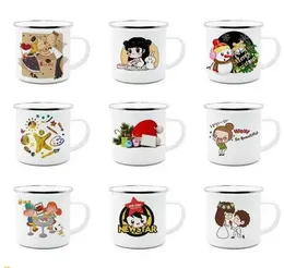 DIY Sublimation 12oz Enamel Mug with Silver Rim 350ml Stainless Steel Enamelled Cup Handle Blank Tooth Tumblers Water Coffee Bottles FY4394 F05310