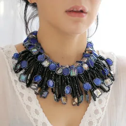 Girocolli HAHATOTO Arrivato Luxury Blue Stones Crystal Beads Strands Collana Statement Chunky Bib For Women PartyChokers