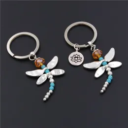 Keychains Dragonfly Lotus Charms härlig söt kristall charm hänge handväska handväska bil nyckelring nyckelring parti bröllop gåva för vänkeychain