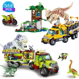 Idéer Tyrannosaurus Transport Truck Model Famous Movie Jurassic World Dinosaur Building Blocks Children S Toys Birthday Presents 220715