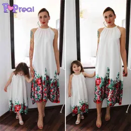 Popreal New New Summer Floral Print Dress Honeveless 드레스 엄마 소녀 어울리는 드레스 엄마와 딸 가족 일치하는 옷