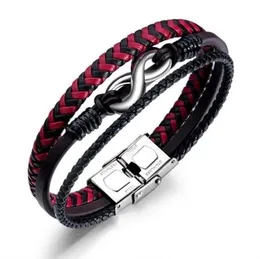 Classic Punk Leather Braided High Quality Metal Bracelet Red Black Intercolor Leather Bracelets for Men's Casual Jewelry