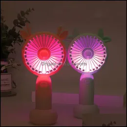 Party Favor Event Supplies Festive Home Garden Summer Outdoors Portable Hold Mini Charging Fan Cartoon With Light USB Pocket Fans Office P