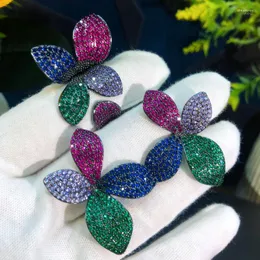 イヤリングネックレスMissvikki Luxury Multicolor Ring Jewelry Set for Women Wedding Party Full Zircon Dubai Bridal High QualityStre22