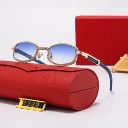 Fashion carti luxury Cool sunglasses Designer latest couple for women men wooden small frame shades diamond studded couples personality net red street shooting