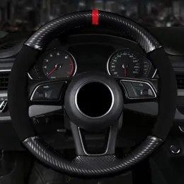 Steering Wheel Covers Red Mark Suede Carbon Fiber Leather Wear-resistant Non-slip Hand-stitched Hand Sewn CoverSteering