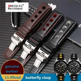 Pulseira de couro genuíno de 20 mm para relógios masculinos PRS516 com fecho borboleta preto marrom cinto de couro macio 220706