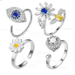 Anelli rotanti regolabili aperti Diamond Sunflower Eye Decompression Micro-inlay Zircon Flower Ring band da donna regalo di gioielli di moda