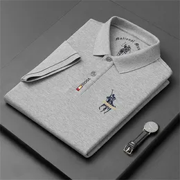 Modedesigner märke high-end Sydkorea 100% bomull broderade poloshirts män fritid herrkläder kort ärm t-shirt 220707