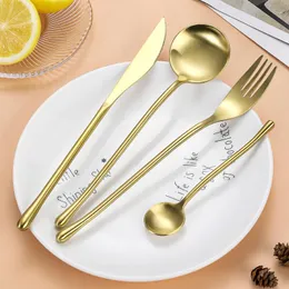 플랫웨어 세트 Terprun Dinnerer Knives Forks Spoons 티타늄 스테인레스 스틸 도금 서부 스타일 매트 골드 2022 Cutleryflatware