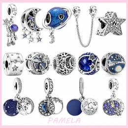 925 Silver Astronaut Moon Galaxy Charms Bads Diy Fit Pandora J￳ias de pulseira para presente